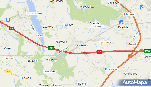 mapa Dopiewo, Dopiewo na mapie Targeo