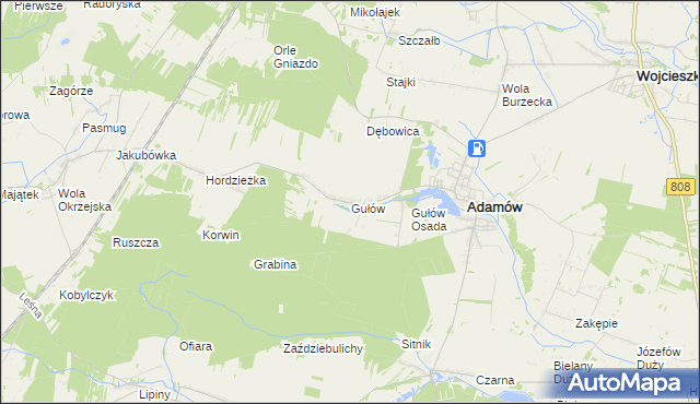 mapa Gułów gmina Adamów, Gułów gmina Adamów na mapie Targeo