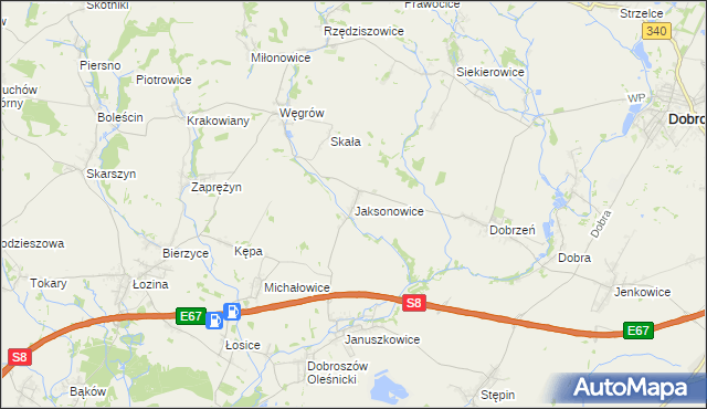 mapa Jaksonowice, Jaksonowice na mapie Targeo