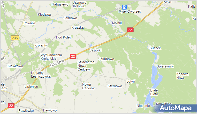 mapa Jakubowo gmina Chojnice, Jakubowo gmina Chojnice na mapie Targeo
