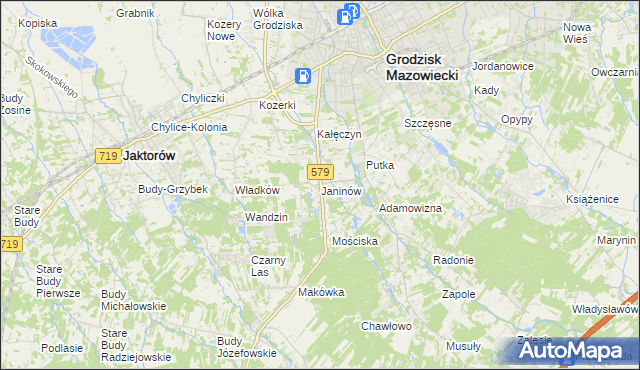 mapa Janinów gmina Grodzisk Mazowiecki, Janinów gmina Grodzisk Mazowiecki na mapie Targeo