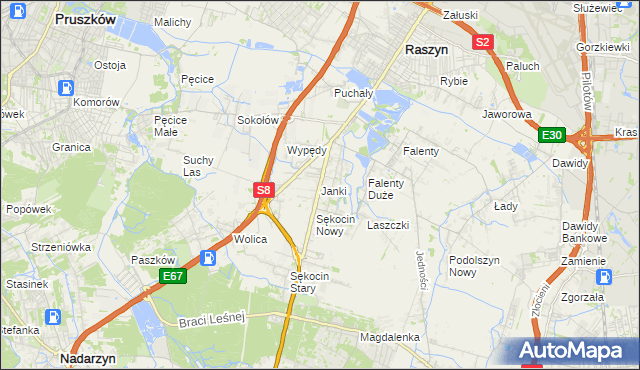 mapa Janki gmina Raszyn, Janki gmina Raszyn na mapie Targeo