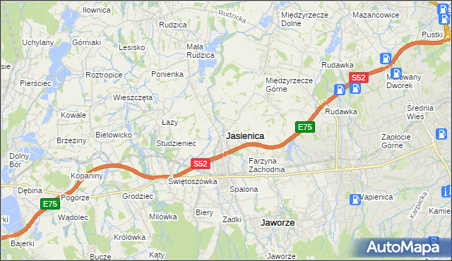 mapa Jasienica powiat bielski, Jasienica powiat bielski na mapie Targeo