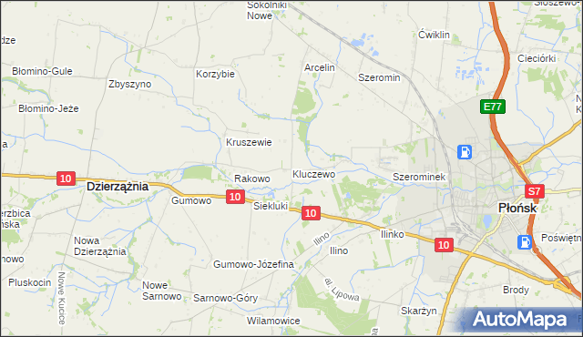 mapa Kluczewo gmina Płońsk, Kluczewo gmina Płońsk na mapie Targeo