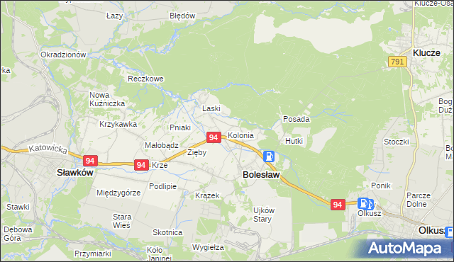 mapa Kolonia gmina Bolesław, Kolonia gmina Bolesław na mapie Targeo