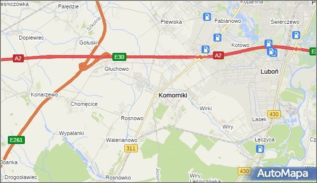 mapa Komorniki powiat poznański, Komorniki powiat poznański na mapie Targeo
