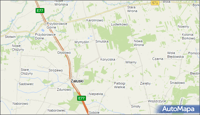 mapa Koryciska gmina Załuski, Koryciska gmina Załuski na mapie Targeo