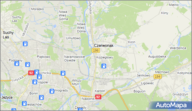 mapa Koziegłowy gmina Czerwonak, Koziegłowy gmina Czerwonak na mapie Targeo