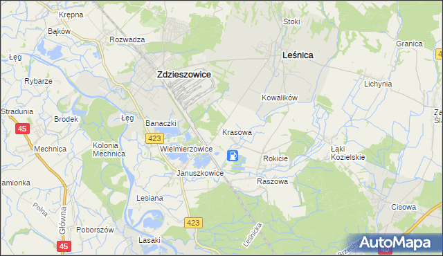 mapa Krasowa gmina Leśnica, Krasowa gmina Leśnica na mapie Targeo