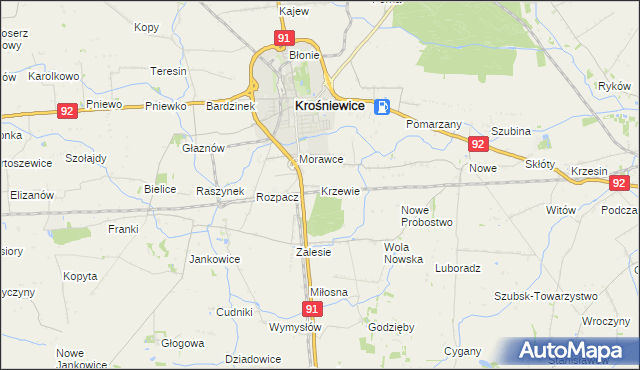 mapa Krzewie gmina Krośniewice, Krzewie gmina Krośniewice na mapie Targeo