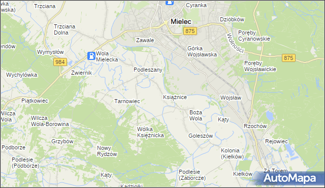 mapa Książnice gmina Mielec, Książnice gmina Mielec na mapie Targeo