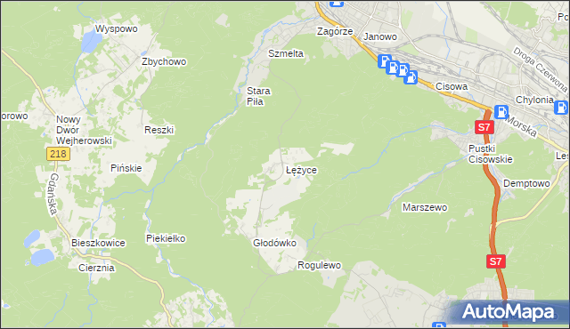 mapa Łężyce gmina Wejherowo, Łężyce gmina Wejherowo na mapie Targeo