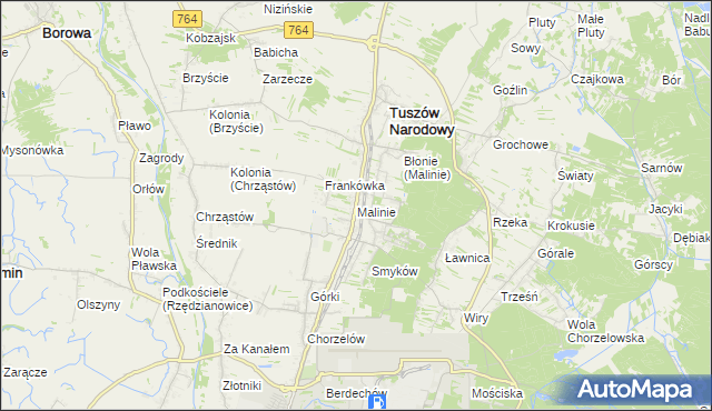 mapa Malinie gmina Tuszów Narodowy, Malinie gmina Tuszów Narodowy na mapie Targeo