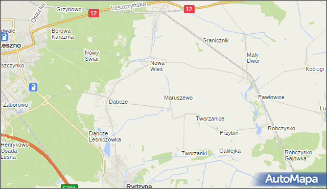 mapa Maruszewo gmina Rydzyna, Maruszewo gmina Rydzyna na mapie Targeo