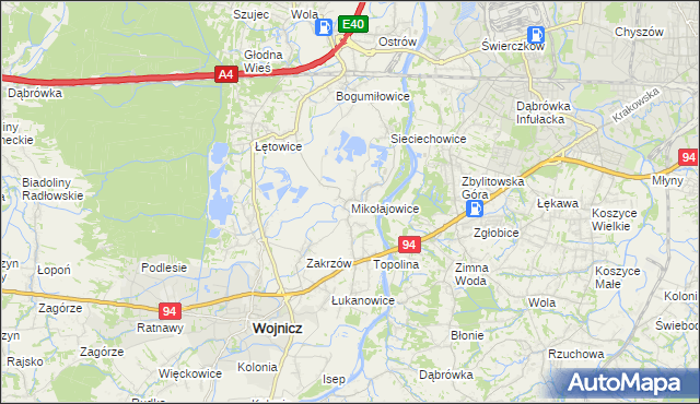 mapa Mikołajowice gmina Wierzchosławice, Mikołajowice gmina Wierzchosławice na mapie Targeo