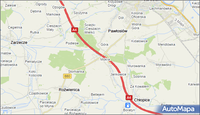 mapa Mokra gmina Roźwienica, Mokra gmina Roźwienica na mapie Targeo