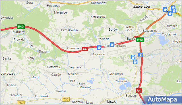 mapa Morawica gmina Liszki, Morawica gmina Liszki na mapie Targeo