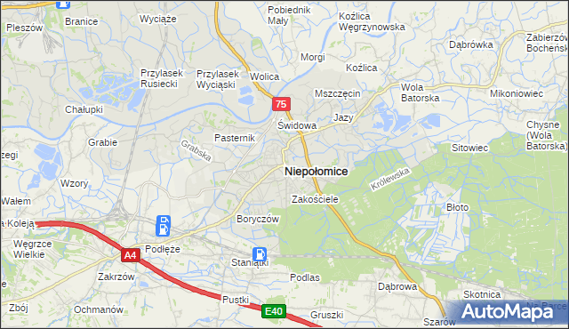 mapa Niepołomice, Niepołomice na mapie Targeo