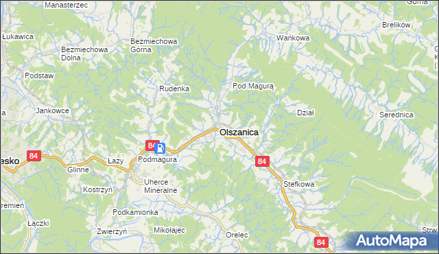 mapa Olszanica powiat leski, Olszanica powiat leski na mapie Targeo