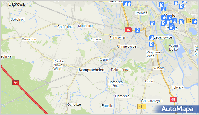 mapa Osiny gmina Komprachcice, Osiny gmina Komprachcice na mapie Targeo