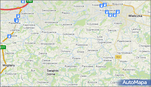 mapa Podstolice gmina Wieliczka, Podstolice gmina Wieliczka na mapie Targeo