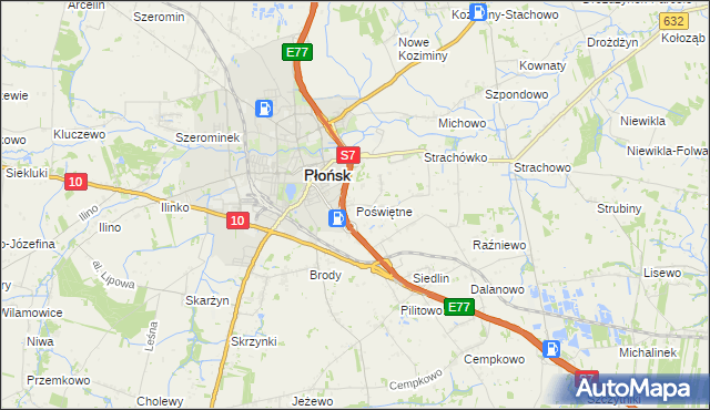 mapa Poświętne gmina Płońsk, Poświętne gmina Płońsk na mapie Targeo