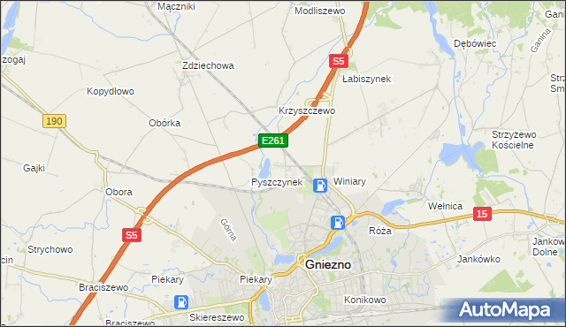 mapa Pyszczyn gmina Gniezno, Pyszczyn gmina Gniezno na mapie Targeo