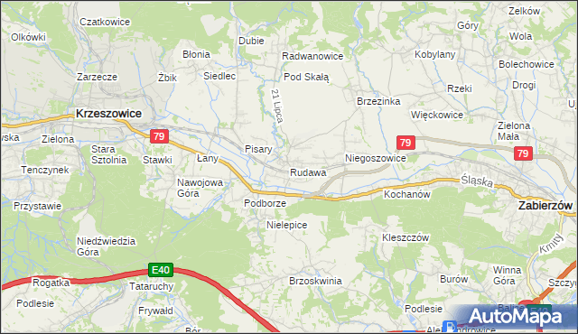 mapa Rudawa gmina Zabierzów, Rudawa gmina Zabierzów na mapie Targeo