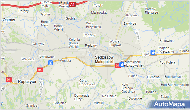 mapa Sędziszów Małopolski, Sędziszów Małopolski na mapie Targeo