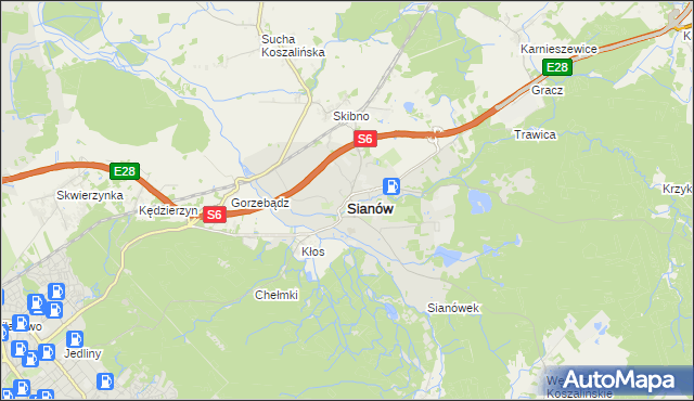mapa Sianów, Sianów na mapie Targeo