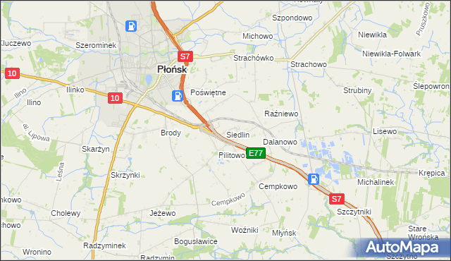 mapa Siedlin, Siedlin na mapie Targeo