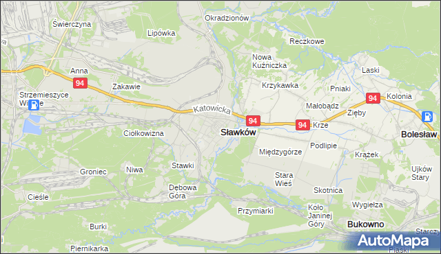 mapa Sławków powiat będziński, Sławków powiat będziński na mapie Targeo