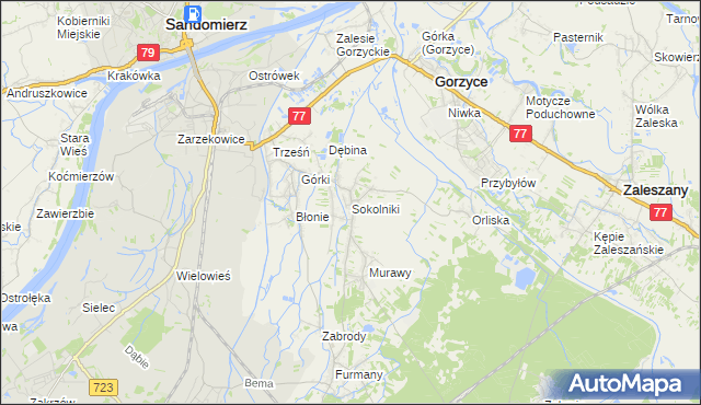 mapa Sokolniki gmina Gorzyce, Sokolniki gmina Gorzyce na mapie Targeo