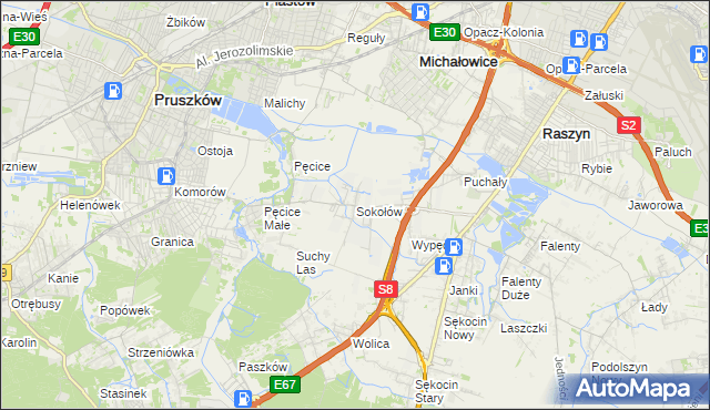 mapa Sokołów gmina Michałowice, Sokołów gmina Michałowice na mapie Targeo