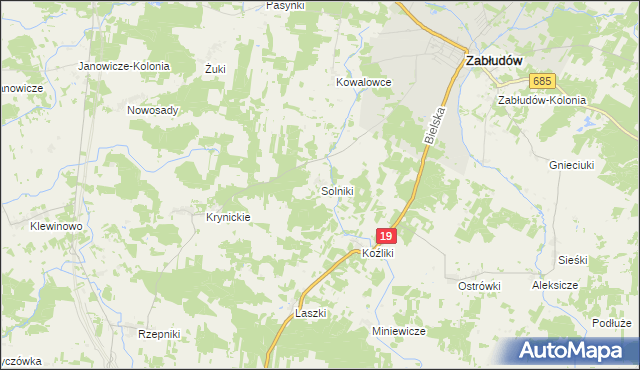 mapa Solniki gmina Zabłudów, Solniki gmina Zabłudów na mapie Targeo