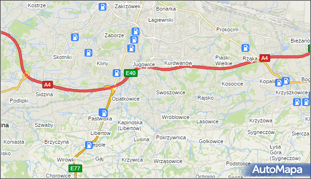 mapa Swoszowice gmina Kraków, Swoszowice gmina Kraków na mapie Targeo