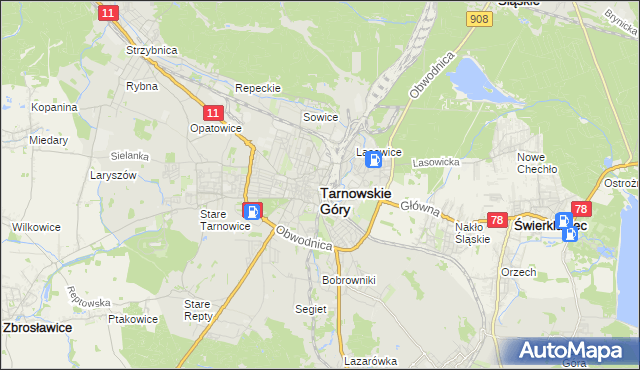 mapa Tarnowskie Góry, Tarnowskie Góry na mapie Targeo