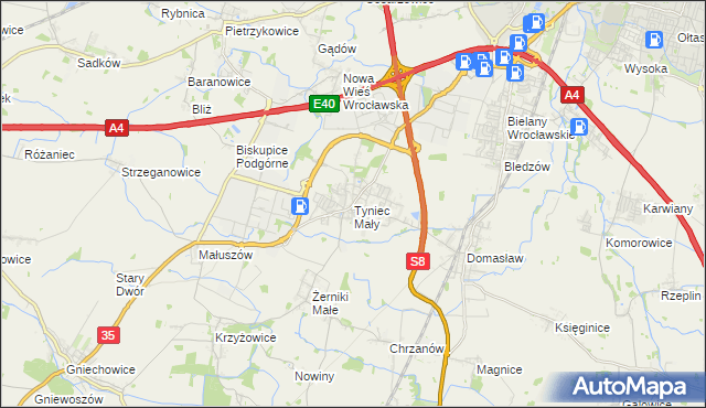 mapa Tyniec Mały, Tyniec Mały na mapie Targeo