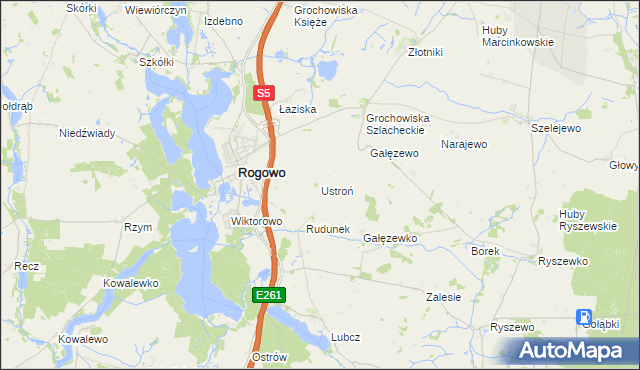 mapa Ustroń gmina Rogowo, Ustroń gmina Rogowo na mapie Targeo
