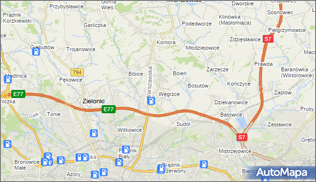 mapa Węgrzce gmina Zielonki, Węgrzce gmina Zielonki na mapie Targeo