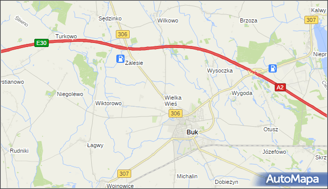 mapa Wielka Wieś gmina Buk, Wielka Wieś gmina Buk na mapie Targeo