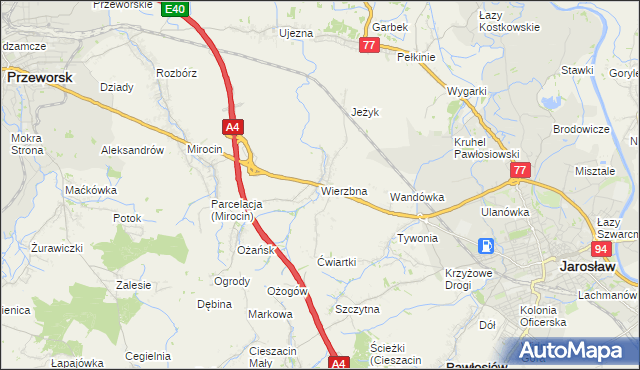 mapa Wierzbna gmina Pawłosiów, Wierzbna gmina Pawłosiów na mapie Targeo