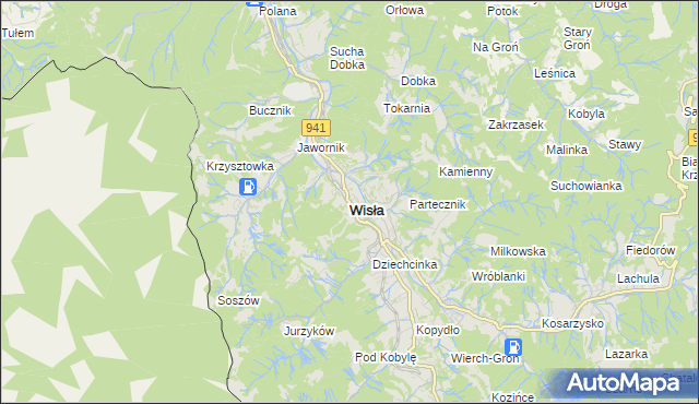 mapa Wisła, Wisła na mapie Targeo