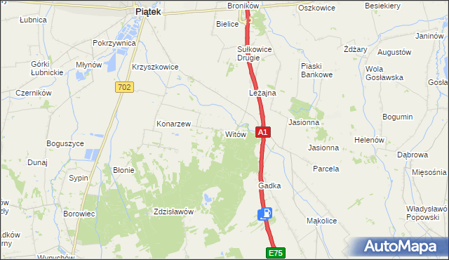 mapa Witów gmina Piątek, Witów gmina Piątek na mapie Targeo