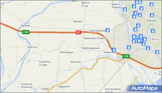 mapa Władysławowo gmina Elbląg, Władysławowo gmina Elbląg na mapie Targeo