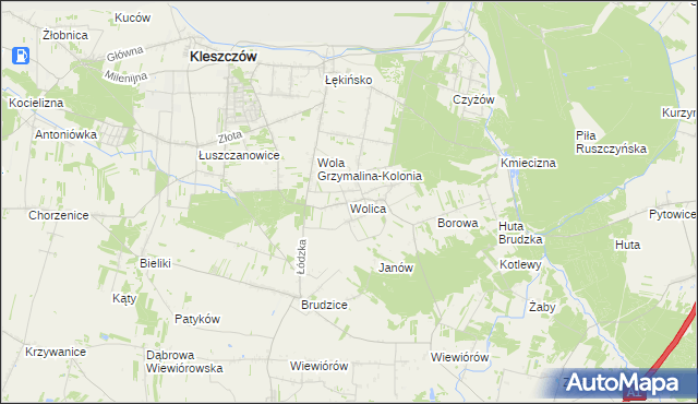 mapa Wolica gmina Kleszczów, Wolica gmina Kleszczów na mapie Targeo