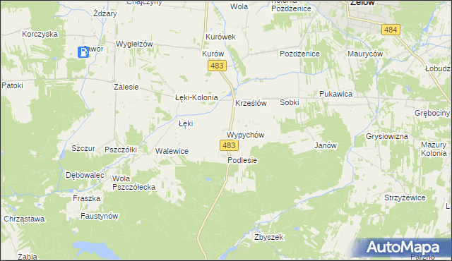 mapa Wypychów gmina Zelów, Wypychów gmina Zelów na mapie Targeo