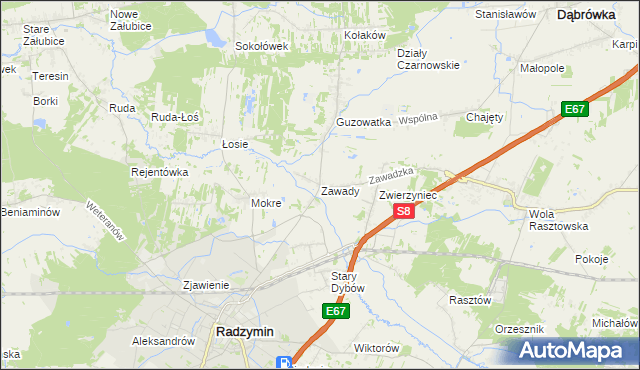 mapa Zawady gmina Radzymin, Zawady gmina Radzymin na mapie Targeo