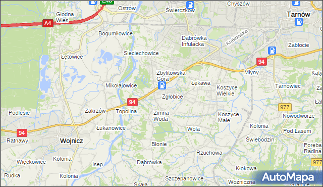 mapa Zgłobice, Zgłobice na mapie Targeo