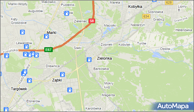 mapa Zielonka powiat wołomiński, Zielonka powiat wołomiński na mapie Targeo